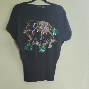 Chez Vee Elephant Beaded T Shirt Banded S